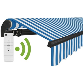 empasa Gelenkarmmarkise "START PLUS" elektrische Markise mit Fernbedienung & Handkurbel blau|weiß 350 cm x 250 cm