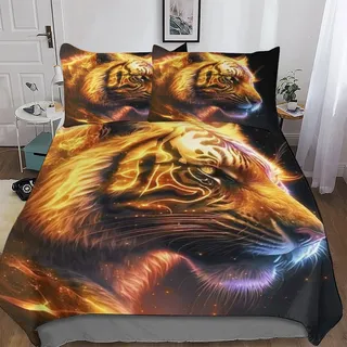PAZZK Tiger Bettwäsche Weich Atmungsaktiv Bettbezüge Set 2 teilig Mikrofaser Bettbezug Mit Kissenbezüge Für Kinder Erwachsene Deckenbezug Single (135x200cm)