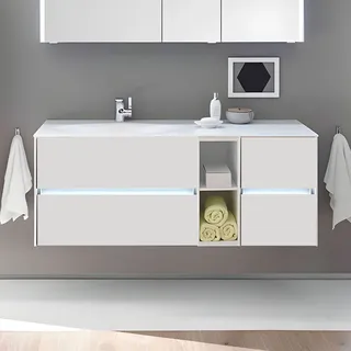 Pelipal Serie 6010 (Solitaire) Waschtischunterschrank 132 x 49,3 x 51,2 cm, mit 4 Auszügen und LED Beleuchtung 6010-WTUSLB04F622K432AN, Badmöbel,