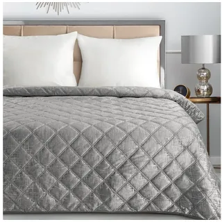 Eurofirany Tagesdecke Eleganter Bettüberwurf BLINK6 silber Details Karomuster Steppung, Allzweckdecke, weiche Decke in Schwarz, Beige, Creme, Silber zur Wahl silberfarben 170 cm x 210 cm