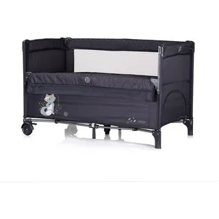 Chipolino Reisebett Relax 2 Ebenen, Vorderseite absenkbar, Seiteneingang, Tasche schwarz/grau