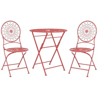 Beliani Garten Bistro Set Rot Eisen Faltbar mit 2 Stühlen und Tisch für den Außenbereich UV-Rostbeständigkeit französischer Retro-Stil