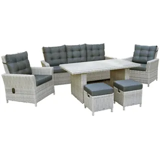bellavista - Home&Garden® Gartenlounge-Set Dininglounge-Set Asti 7-Personen Polyrattan grau mit Tisch, (19-tlg), Aluminium Rattanlounge, stufenlos verstellbare Rückenlehnen grau
