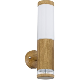Wandleuchte Aussen Edelstahl LED Außenlampe Balkon Aussenleuchte Wand, Fernbedienung dimmbar Holz Optik mit Deko LED, 1x RGB LED 9W warmweiß, BxH 8,5 x 35 cm