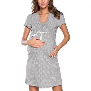 Italian Fashion Nachthemd Stillen | Softes Geburtshemd | Nachthemd Damen mit Schleife | Bequem Stillkleid | Stillpyjama Damen | Still Nachtwäsche Frauen Geburt Set S-XXL - M