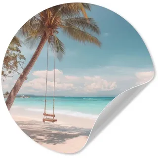 MuchoWow Wandsticker Palme - Schaukel - Strand - Himmel (1 St), Runde Aufkleber für Kinderzimmer, Selbstklebend, 120x120 cm 120 cm x 120 cm x 0.1 cm
