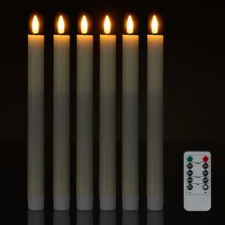 Relaxdays LED Stabkerzen, 6er Set, mit Fernbedienung, Timer & flackernder Flamme, Echtwachs, flammenlose Kerzen, Creme