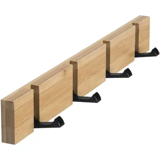 ANVODE Garderobenleiste Holz mit 4 Haken, Hölzerner Garderobenhaken Wand | Hölzerner Garderobe – faltbare Haken, Montage ohne Bohren, belastbar bis 14 kg, passend für Jacken, Mäntel, Hüte, Schals