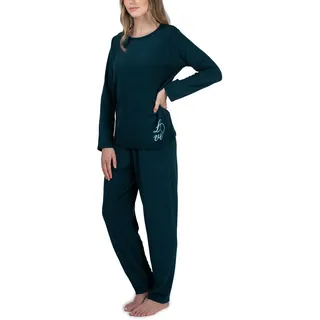 Moonline Frottee Schlafanzug Damen Pyjama mit Baumwolle | Pyjama lang von Größe S bis 4XL, weicher Baumwollmix mit Motivdruck, gemütliche Homewear, bequemer Gummizugbund, Zweiteiler - XL