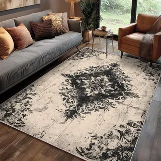 Generisch Teppich Gothic Wohnzimmer 160 x 200 cm Mit Vintage Orientalisch Blumen Antique Klassisch Muster, Gothic Schlafzimmer Deko Bettvorleger, Kurzflor rutschfest Waschbar Teppich