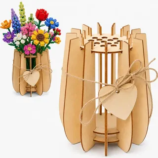 Holzvase Mit Steckdesign, Vase Für Blumen Aus Klemmbausteinen, Blumenstecklöcher