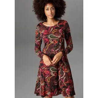 Aniston SELECTED Jerseykleid Paisley-Druck in satten Farben Gr. 42 - N-Gr, schwarz-rot-orange-grün-lila-gemustert, Kleider, 51186632-42 N-Gr