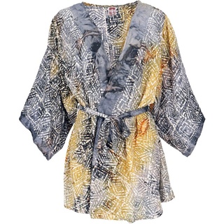 Guru-Shop Kimono Kimonojäckchen, kurzer Boho Kimono, Kimonokleid.., alternative Bekleidung grau