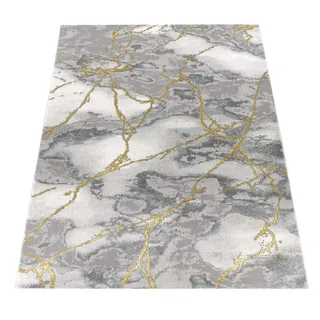 Teppich PACO HOME "Craft 270" Teppiche Gr. B/L: 200 cm x 290 cm, 16 mm, 1 St., grau (grau, goldfarben) Esszimmerteppiche Kurzflor, moderne Marmor Optik, mit Gold-Effekten