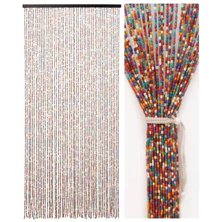 Ezcasch 90x200cm Perlenvorhang Bunt 52 Stränge Bambusvorhang für Tür | Handarbeit Bambusvorhang, Insektenschutz Dekoration, Natur Holzperlenvorhang, Perlenvorhang für Zimmer Wohnwagen Camping