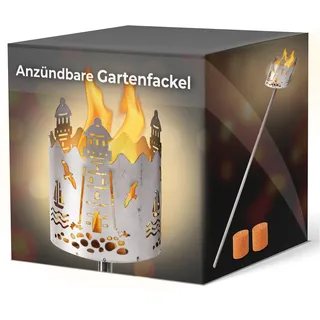 Gartenfackel für draußen Motiv Leuchtturm 2X Brennelemente - Holzspäne mit Wachs - Schwedenfackel Pelletfackel Feuersäule Flammschalen Wachsfackel Gartenleuchte