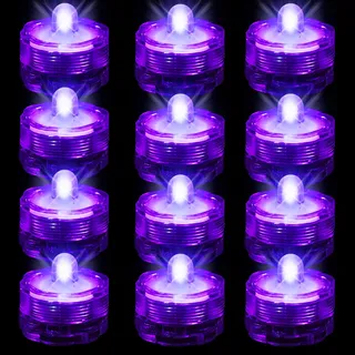 Editbar Flammenlose LED Kerzen Teelichter,12 Stück Mini Unterwasser Licht mit Batteries,Wasserdicht LED Teichbeleuchtung Dekolichter für Teich, Pool,Party, Hochzeit, Garten - Lila Licht