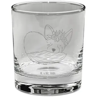 Mr. & Mrs. Panda Glas Wüstenfuchs Blumen - Transparent - Geschenk, Gin Glas mit Gravur, Glü, Premium Glas, Einzigartige Geschichten