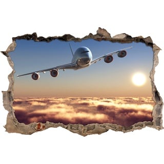 Pixxprint 3D_WD_1724_92x62 Flugzeug über den Wolken Wanddurchbruch 3D Wandtattoo, Vinyl, bunt, 92 x 62 x 0,02 cm