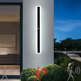 TZSMUM LED Lange Wandleuchte mit Bewegungsmelder Außen Innen IP65 Wasserdicht Außenwandleuchte Modern Wandlampe Acryl Außenlampe Schwarz Gärten Korridor Terrassenbeleuchtung (Weißes Licht,100CM)
