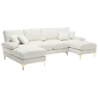 Odikalo Loungesofa U-förmiges Chaiselongue Sofacouch Dekokissen Chenille-Stoff Mehrfarbig beige