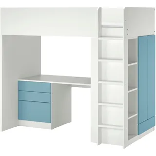 IKEA SMÅSTAD Hochbett weiß blau/mit Schreibtisch 4 Schubladen