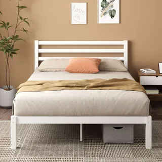 Zinus Leah Bett 140x200 cm - Bettgestell mit Lattenrost - Bett aus Bambus und Holz - Bettrahmen mit Kopfteil - Doppelbett - Weiß - Weiß