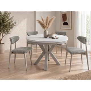 WFL GROUP Runder Ausziehtisch 120 x 76 cm grau-beige