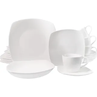 Echtwerk 30-teiliges Kombiservice "Classic" Modern-Design, Elegantes weißes Geschirrset aus Porzellan mit 6 x Speiseteller, 6 x Beilagenteller, 6 x Suppenteller, 6 x Teetassen, 6 x Untertassen