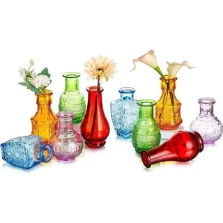 Famanu Glasvase Set 10 Stück - Bunte Vintage Knopfvase - Dekoration für Zuhause