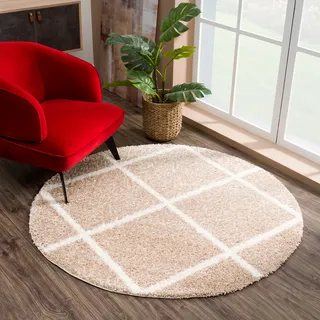 Sanat Madrid Hochflorteppich Ø 150 cm Beige