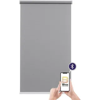 Elektrisches Rollo Mosaik, sunlines, blickdicht, mit Bohren, freihängend, verschraubt, appgesteuert via Bluetooth, mit Akku und Motor, weißer Fallstab grau 110 cm x 180 cm