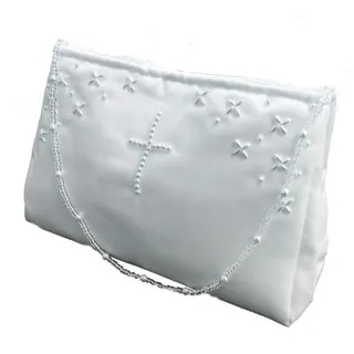 LadyMYP©Kommuniontasche Brautbeutel mit Perlen in Kreuzform für Hochzeit Kommunion weiß NEU