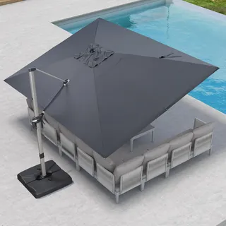 PURPLE LEAF Sonnenschirm Rechteckig 300 x 400 cm Aluminium Ampelschirm Groß XXL 360° Drehbar Gartenschirm mit Kurbel Neigbar Waterdicht Sonnenschutz Marktschirm UV 50+ für Garten Terrasse, Grau