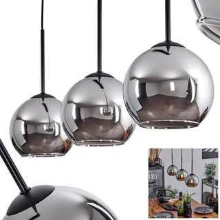 HOFSTEIN Hängeleuchte Koyoto, 3-flammige Hängelampe aus Metall/Glas in Schwarz/Chrom-/Rauchfarben, moderne Pendelleuchte im Retro/Vintage-Design, Ø Schirme 15 cm, E27, Esszimmer, Küche, Wohnzimmer