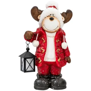 Kamelio Weihnachtsfigur Elch 40cm Weihnachtsdeko Figuren mit Laterne Weihnachtsfiguren rot