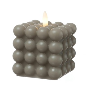 LED Kerze Bubble Würfel Cube Kerze Echtwachs 3D Flamme H: 9,5cm Timer braun