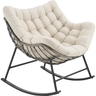 Tectake Schaukelstuhl Tami gepolstert 93 x 89 x 99,5 cm Beige mit Kissen