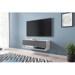 Selsey Wander – TV-Lowboard/TV-Schrank in Weiß Matt/Grau Hochglanz hängend/stehend mit LED 140cm