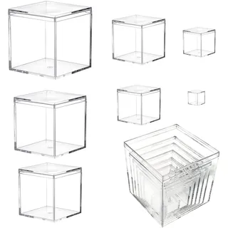 7 Stück Acrylbox mit Deckel Kleine Transparente Quadratische Acrylbox Quadratische Acryl Boxen Schmuckkästchen Klein Aufbewahrungsboxen mit Deckel Box In Box für Hochzeit Geburtstag (2,5-10cm)