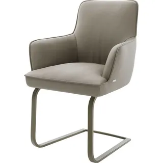 DeLife Heira-Flex mit Armlehnen Echt-Leder Schlamm Freischwinger flach Effektfinish Titan Taschenfederkern - Braun,
