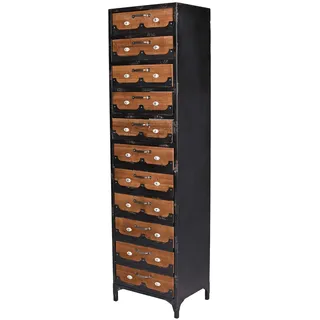 PALAZZO INT Apothekerkommode Hochkommode Loft Vintage Schrank Holz & Metall im Industrie Stil – Apothekerschrank mit 5 Schubladen & Tür – Industrial Kommode für Wohnzimmer Schlafzimmer – Höhe 165 cm