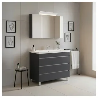 Lomadox Badmöbel-Set FROME-02, (Spar-Set, 2-St., Waschtisch Spiegelschrank), grau, stehend mit LED Beleuchtung grau
