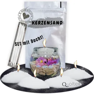 Kerzensand mit Docht SET 5kg - Hohwertige Wachsperlen Weiß unbeduftet und Rußfrei - Kerzenwachs Kerzen Sand Granulat Wachsgranulat