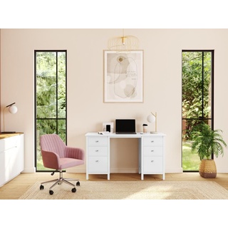 Schreibtisch Landhaus mit 4 Schubladen - Stil Holz - Weiß - ALBANE