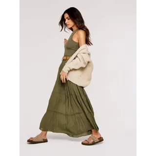 Apricot Maxirock Slub Shimmer Belt Maxi Skirt (2-tlg) mit Flechtgürtel braun S (36)
