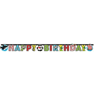 Amscan 9902126 - Partykette Happy Birthday Pirat, Papier, Länge 180 cm, Girlande, Hängedekoration, Geburtstag