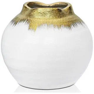 LuxusKollektion Tischvase Keramikvase Gold Vintage Rustikal 14cm (1 St) goldfarben|weiß