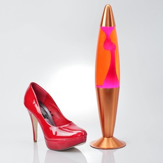 Licht-Erlebnisse Lavalampe Aluminium Glas in Kupfer Orange Pink Partykeller 36 cm hoch G9 inklusive Leuchtmittel stimmungsvolle Tischlampe Retro TIMMY