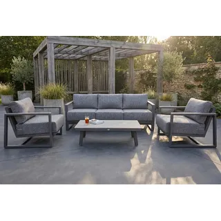 furrore Gartenlounge-Set "EVORA CAFFE" 2x Sessel + 3-Sitzer + Tisch, Beige/Anthrazit, Aluminium, Rope, Seil-Geflecht, Polywood, Scandi/Skandinavisch, Gartenmöbel-Set schwarz